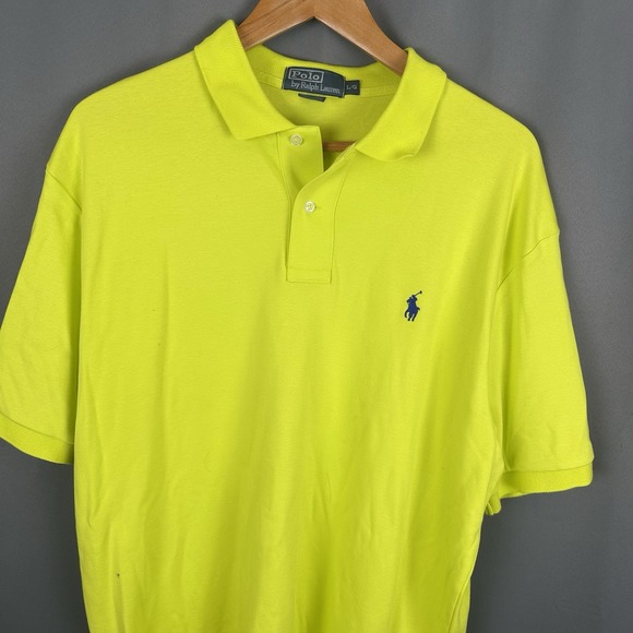 Polo Ralph Lauren Classic Fit Polo Shirt Mens Size Large Yellow Light Blue Pony‎ - Picture 2 of 7
